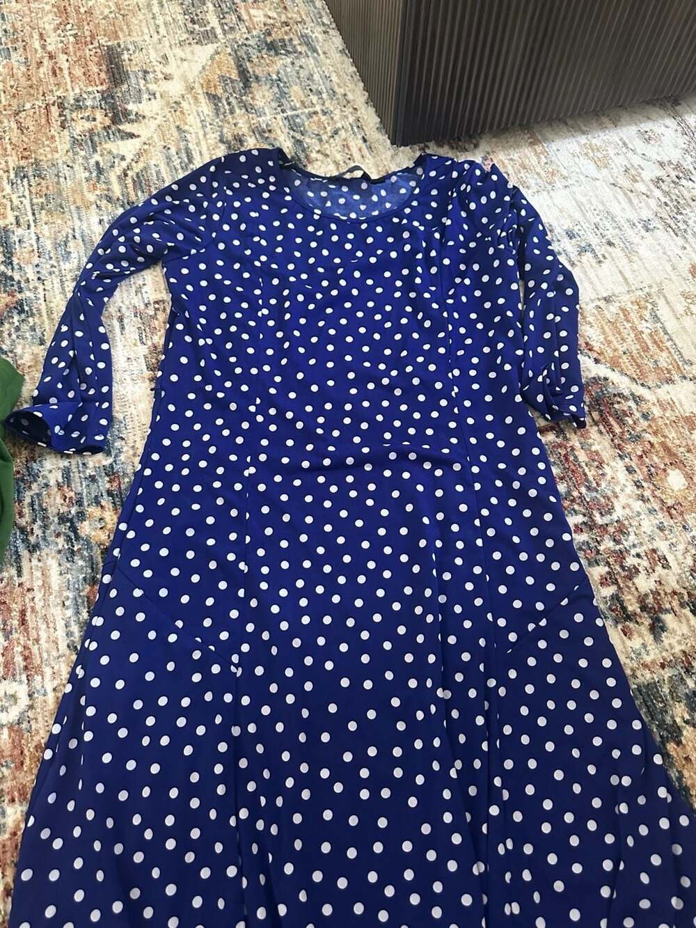 Nina Leonard Lennie Blue Polka Dot Long Sleeve Midi Dress Size M
